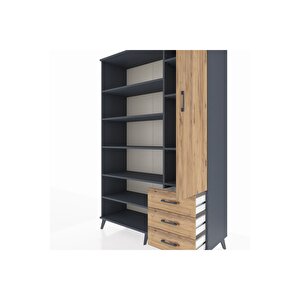 Hyperion Gardrop 9 Raflı 3 Çekmeceli Tek Kapaklı  132x44x195 Antrasit-çam