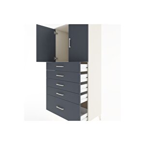 Hyperion Dolap Tek Raflı 5 Çekmeceli 2 Kapaklı 88x44x182 Aytaşı-antrasit