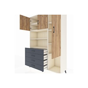 Hyperion Dolap 8 Raflı 4 Çekmeceli 3 Kapaklı 132x44x195 Aytaşı-çam/antrasit