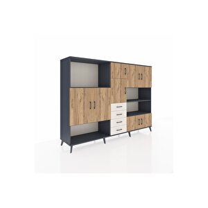 Hyperion Dolap 9 Raflı 4 Çekmeceli 8 Kapaklı 220x44x163 Antrasit-çam/aytaşı