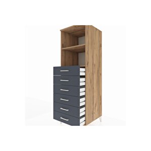 Kronos Dolap 2 Raflı 6 Çekmeceli 60x59x182 Çam-antrasit