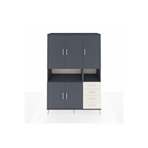 Hyperion Dolap 7 Raflı 4 Çekmeceli 5 Kapaklı 132x44x195 Antrasit-antrasit/aytaşı