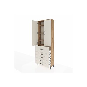 Arges Dolap 4 Raflı 5 Çekmeceli 2 Kapaklı 88x30x243 Çam-aytaşı
