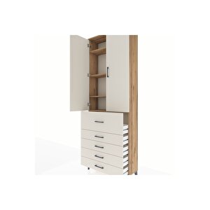Arges Dolap 4 Raflı 5 Çekmeceli 2 Kapaklı 88x30x243 Çam-aytaşı