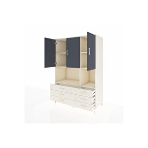 Kronos Dolap 6 Raflı 6 Çekmeceli 3 Kapaklı 132x59x195 Aytaşı-antrasit/aytaşı