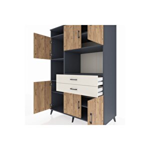 Kronos Dolap 8 Raflı 2 Çekmeceli 6 Kapaklı 132x59x195 Antrasit-çam/aytaşı