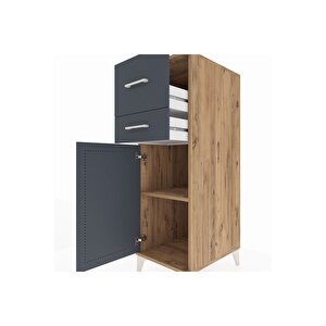 Kronos Dolap Tek Raflı 2 Çekmeceli Tek Kapaklı 44x59x134 Çam-antrasit