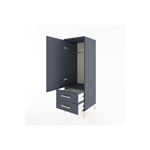 Hyperion Dolap Tek Raflı 2 Çekmeceli Tek Askılı 44x44x134 Antrasit-antrasit
