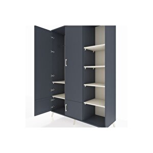 Hyperion Dolap 6 Raflı 4 Kapaklı Tek Askılı 132x44x195 Antrasit-antrasit/aytaşı