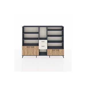 Arges Dolap 10 Raflı 2 Çekmeceli 4 Kapaklı 220x30x163 Antrasit-çam/aytaşı