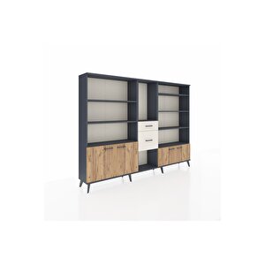 Arges Dolap 10 Raflı 2 Çekmeceli 4 Kapaklı 220x30x163 Antrasit-çam/aytaşı