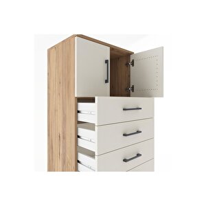 Hyperion Dolap Tek Raflı 7 Çekmeceli 2 Kapaklı 60x44x182 Çam-aytaşı