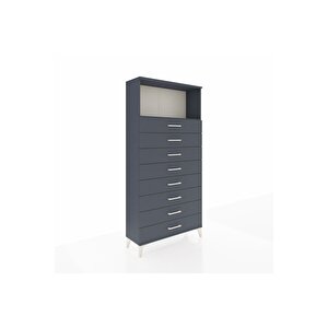 Arges Dolap Tek Raflı 8 Çekmeceli 88x30x182 Antrasit-antrasit