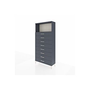 Arges Dolap Tek Raflı 8 Çekmeceli 88x30x182 Antrasit-antrasit