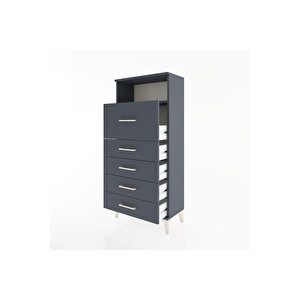 Hyperion Dolap Tek Raflı 5 Çekmeceli 60x44x134 Antrasit-antrasit