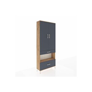 Arges Dolap 3 Raflı 2 Çekmeceli Tek Askılı 88x30x221 Çam-antrasit