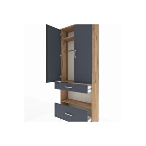 Arges Dolap 3 Raflı 2 Çekmeceli Tek Askılı 88x30x221 Çam-antrasit