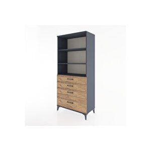 Hyperion Dolap 3 Raflı 4 Çekmeceli 88x44x195 Antrasit-çam