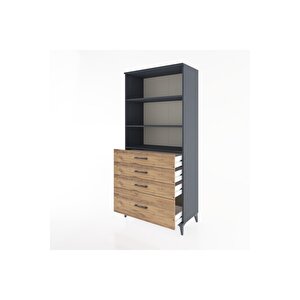 Hyperion Dolap 3 Raflı 4 Çekmeceli 88x44x195 Antrasit-çam
