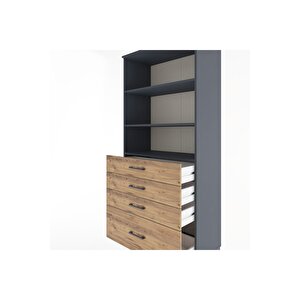 Hyperion Dolap 3 Raflı 4 Çekmeceli 88x44x195 Antrasit-çam