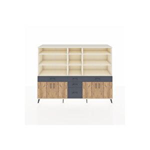 Hyperion Dolap 11 Raflı 5 Çekmeceli 4 Kapaklı 220x44x163 Aytaşı-çam/antrasit