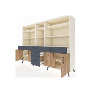 Hyperion Dolap 11 Raflı 5 Çekmeceli 4 Kapaklı 220x44x163 Aytaşı-çam/antrasit