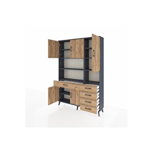 Arges Gardrop 9 Raflı 5 Çekmeceli 5 Kapaklı 132x30x195 Antrasit-çam