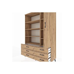 Hyperion Gardrop 8 Raflı 6 Çekmeceli Tek Kapaklı  132x44x195 Çam-çam