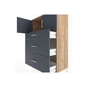 Hyperion Dolap Tek Raflı 3 Çekmeceli 2 Kapaklı 88x44x134 Çam-antrasit