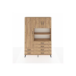 Arges Gardrop 8 Raflı 6 Çekmeceli 3 Kapaklı 132x30x195 Çam-çam