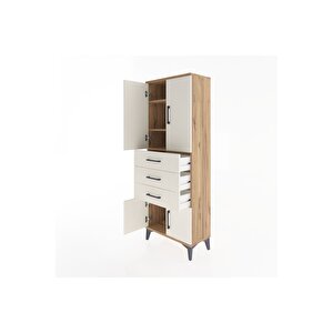 Arges Dolap 3 Raflı 3 Çekmeceli 4 Kapaklı 60x30x163 Çam-aytaşı