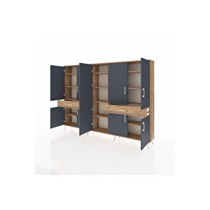 Arges Dolap 12 Raflı 2 Çekmeceli 8 Kapaklı 220x30x163 Çam-antrasit/çam