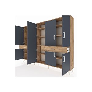 Arges Dolap 12 Raflı 2 Çekmeceli 8 Kapaklı 220x30x163 Çam-antrasit/çam