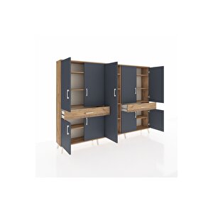 Arges Dolap 12 Raflı 2 Çekmeceli 8 Kapaklı 220x30x163 Çam-antrasit/çam