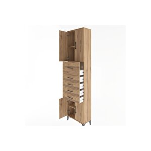 Arges Dolap 3 Raflı 5 Çekmeceli 4 Kapaklı 60x30x243 Çam-çam