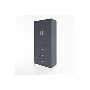 Hyperion Dolap Tek Raflı 3 Çekmeceli Tek Askılı 88x44x195 Antrasit-antrasit