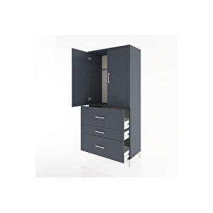 Hyperion Dolap Tek Raflı 3 Çekmeceli Tek Askılı 88x44x195 Antrasit-antrasit