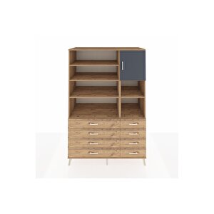 Kronos Dolap 8 Raflı 8 Çekmeceli Tek Kapaklı  132x59x195 Çam-antrasit/çam