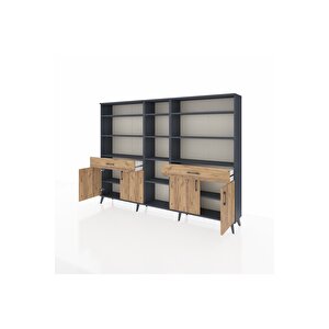 Arges Dolap 12 Raflı 2 Çekmeceli 4 Kapaklı 220x30x163 Antrasit-çam