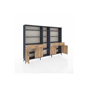 Arges Dolap 12 Raflı 2 Çekmeceli 4 Kapaklı 220x30x163 Antrasit-çam