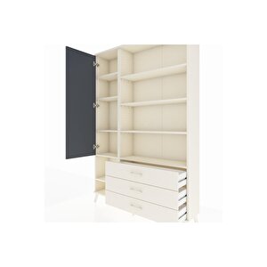 Arges Dolap 9 Raflı 3 Çekmeceli Tek Kapaklı  132x30x195 Aytaşı-antrasit/aytaşı