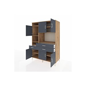 Kronos Dolap 9 Raflı 3 Çekmeceli 6 Kapaklı 132x59x195 Çam-antrasit/antrasit