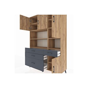 Hyperion Dolap 9 Raflı 4 Çekmeceli 4 Kapaklı 132x44x195 Çam-çam/antrasit