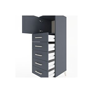 Hyperion Dolap Tek Raflı 5 Çekmeceli Tek Kapaklı 44x44x134 Antrasit-antrasit