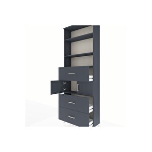 Arges Dolap 4 Raflı 3 Çekmeceli 2 Kapaklı 88x30x243 Antrasit-antrasit