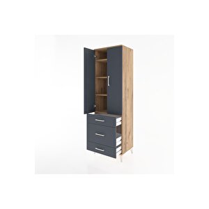 Hyperion Dolap 4 Raflı 3 Çekmeceli 2 Kapaklı 60x44x195 Çam-antrasit