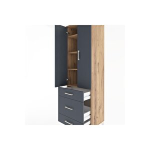 Hyperion Dolap 4 Raflı 3 Çekmeceli 2 Kapaklı 60x44x195 Çam-antrasit