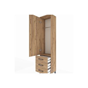 Arges Dolap Tek Raflı 3 Çekmeceli Tek Askılı 44x30x182 Çam-çam