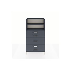 Arges Dolap 2 Raflı 5 Çekmeceli 88x30x163 Antrasit-antrasit