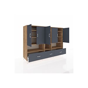 Kronos Dolap 12 Raflı 3 Çekmeceli 5 Kapaklı 220x59x163 Çam-antrasit